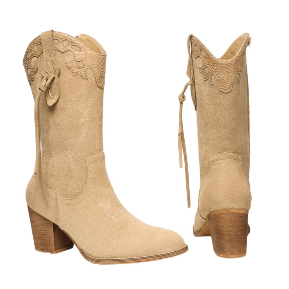 Shibever Suede Western Heeled Cowgirl Boots
